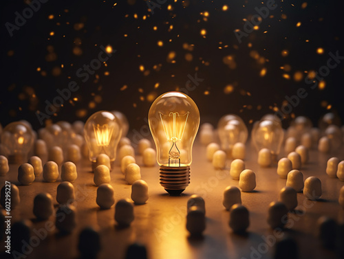 Group of Scattered Light Bulbs With One Uniquely Switc.