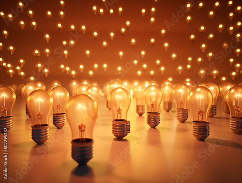 Group of Scattered Light Bulbs With One Uniquely Switc.