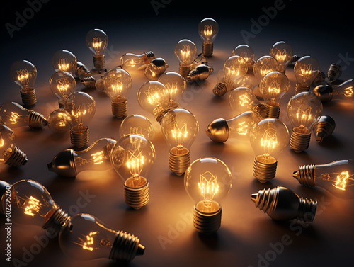 Group of Scattered Light Bulbs With One Uniquely Switc.