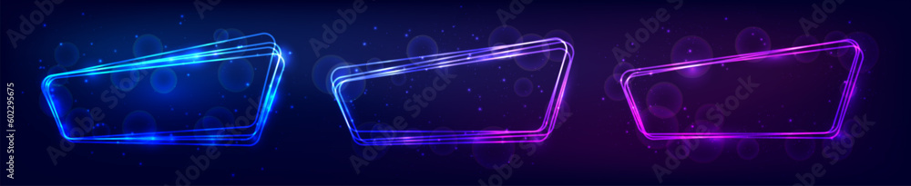 Obraz premium Neon rounded frame with shining effects and sparkles