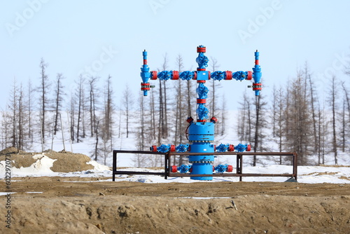 Crosshead fittings at a gas well in the Arctic region of Russia