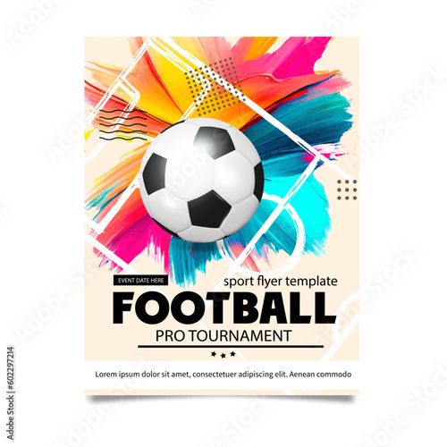 Creative soccer football tournament brochure template. Football or soccer ball on modern background. Football cover design template
