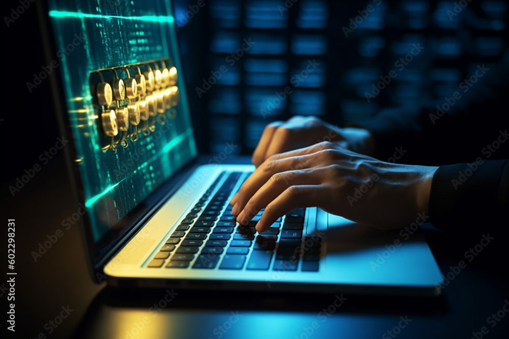 Businessman typing on keyboard laptop computer to input username and password for technology security system and prevent hacker concept Businessman typing on keyboard laptop computer to input username and password for technology security system and prevent hacker concept