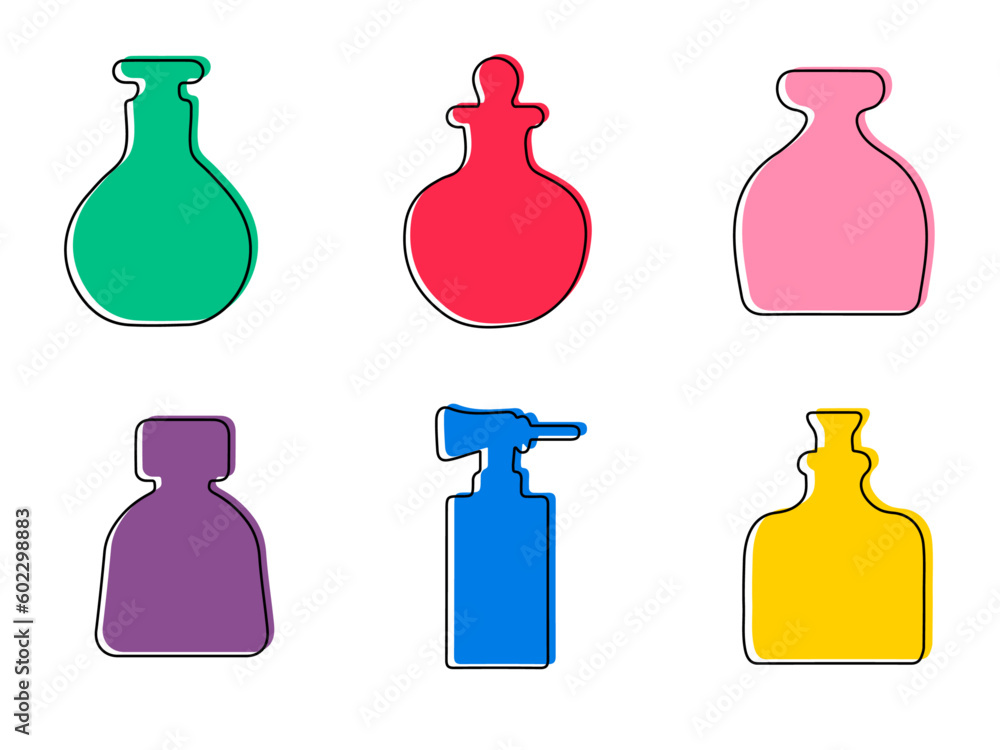 Vector illustration of a set of perfume bottles. Isolated white background. Vector illustration of a set of perfume bottles. Isolated white background.