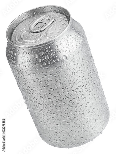 330 ml aluminum beer can with water drops isolated on transparent background