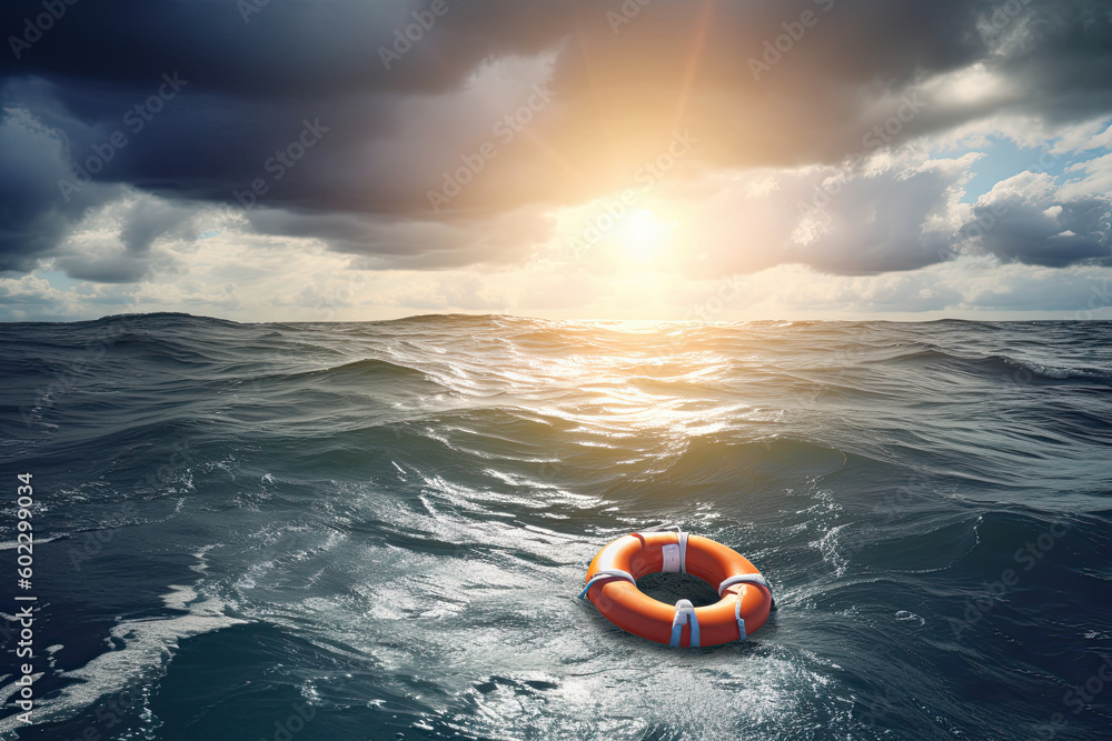 Lifebuoy in a stormy blue sea Generative AI Lifebuoy in a stormy blue sea Generative AI