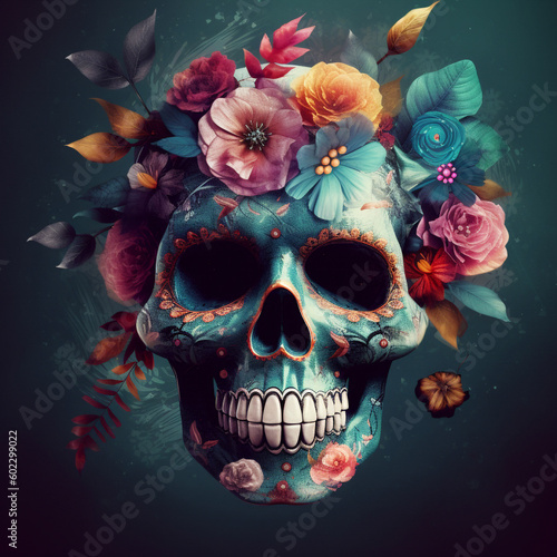 Mexico's Day of the Dead background, El Dia de Muertos, created with Generative AI 