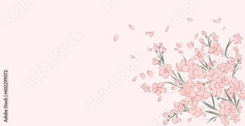 Cherry blossom hand drawn print vector illustration.