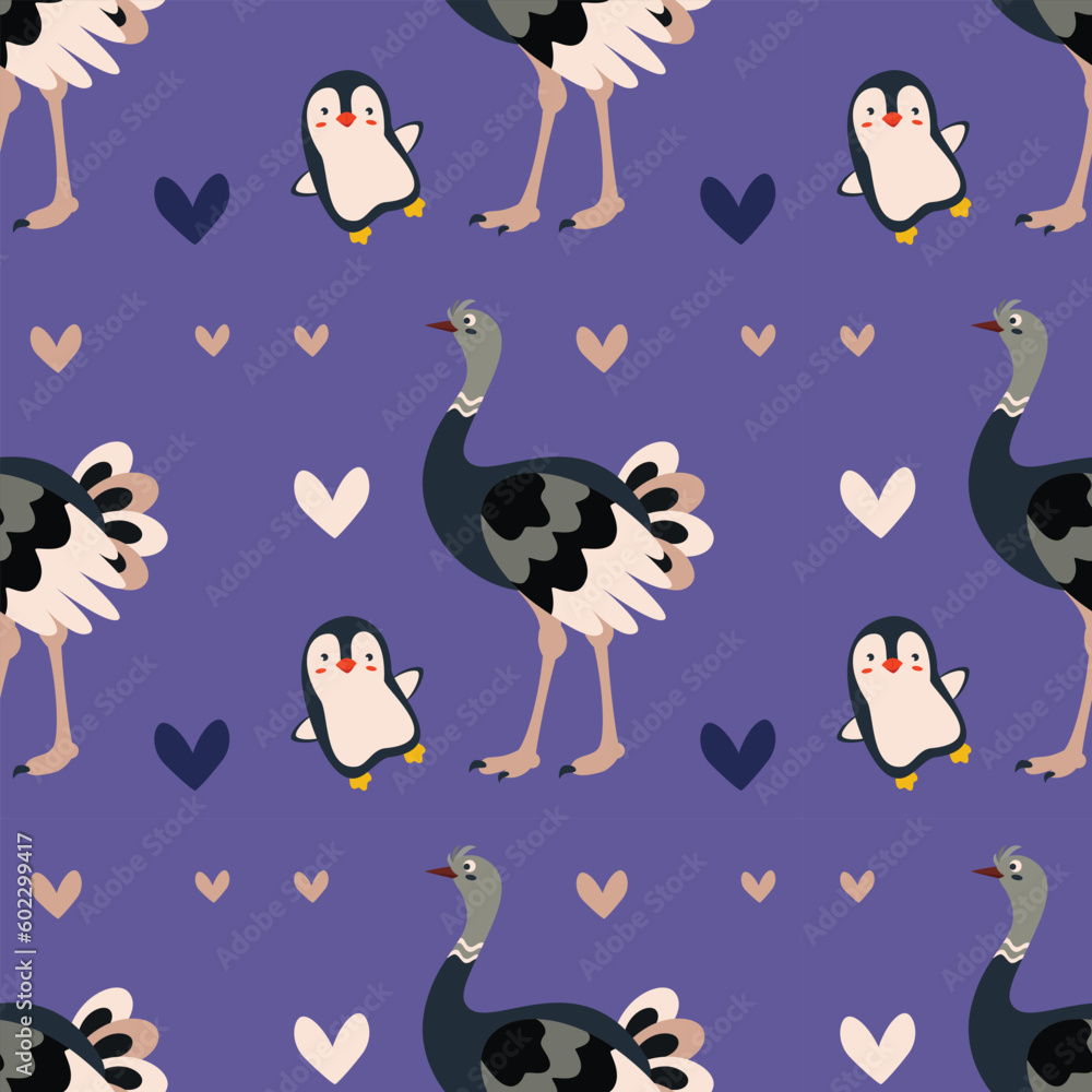 Pattern with penguin, ostrich bird. Pattern with penguin, ostrich bird.