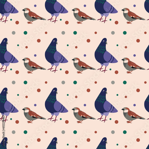 Pattern with sparrow, dove, pigeon bird.