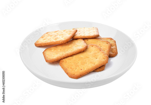 Cracker in plate on transparent png