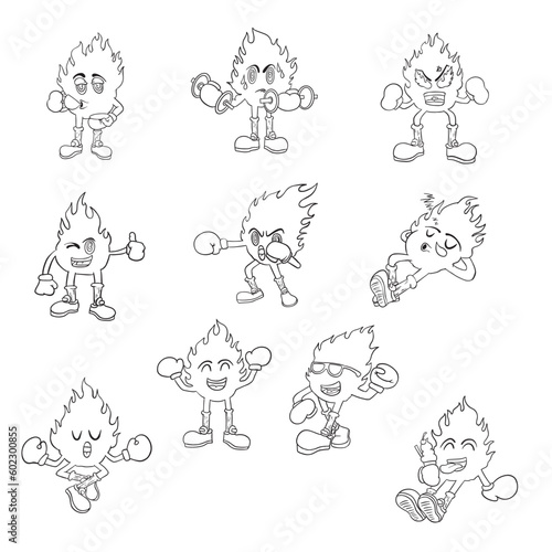 Cute Flames Cartoon Outlines sets, good for graphic design resources, coloring books, stikers, prints, banners, posters, and more.