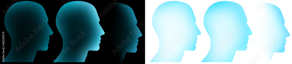 blue glow holographic futuristic human head transparent background
