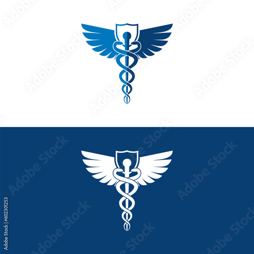 Caduceus symbol, Medical snake logo Icon template