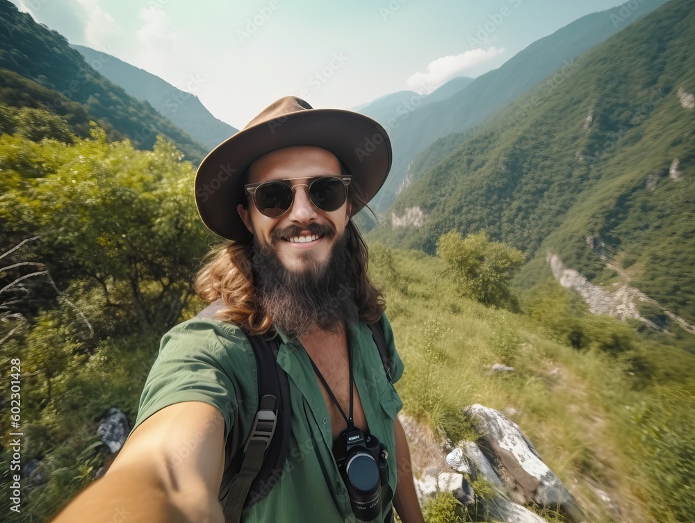 Sommerurlaub und Wandern in den Bergen. Glückliche Momente im Freien, generative AI. Sommerurlaub und Wandern in den Bergen. Glückliche Momente im Freien, generative AI.