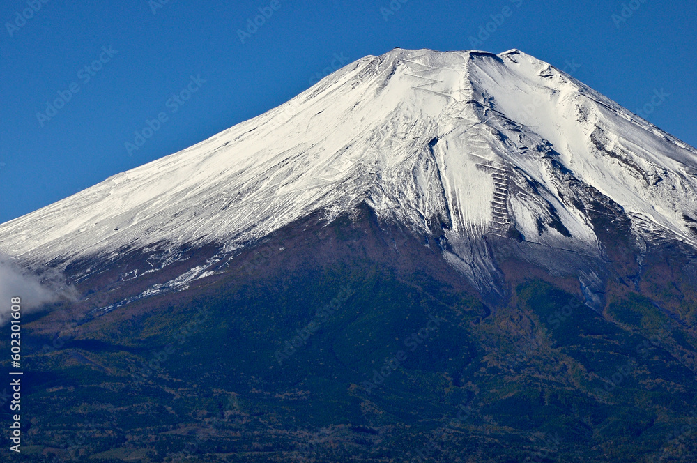 道志山塊の大平山山頂より雪化粧した富士山
