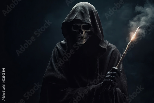 Grim reaper on dark background. Generative AI