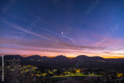 The planet Venus over the Palatinate Forest as seen from the hill Little Kalmit near Ilbesheim in Germany.
