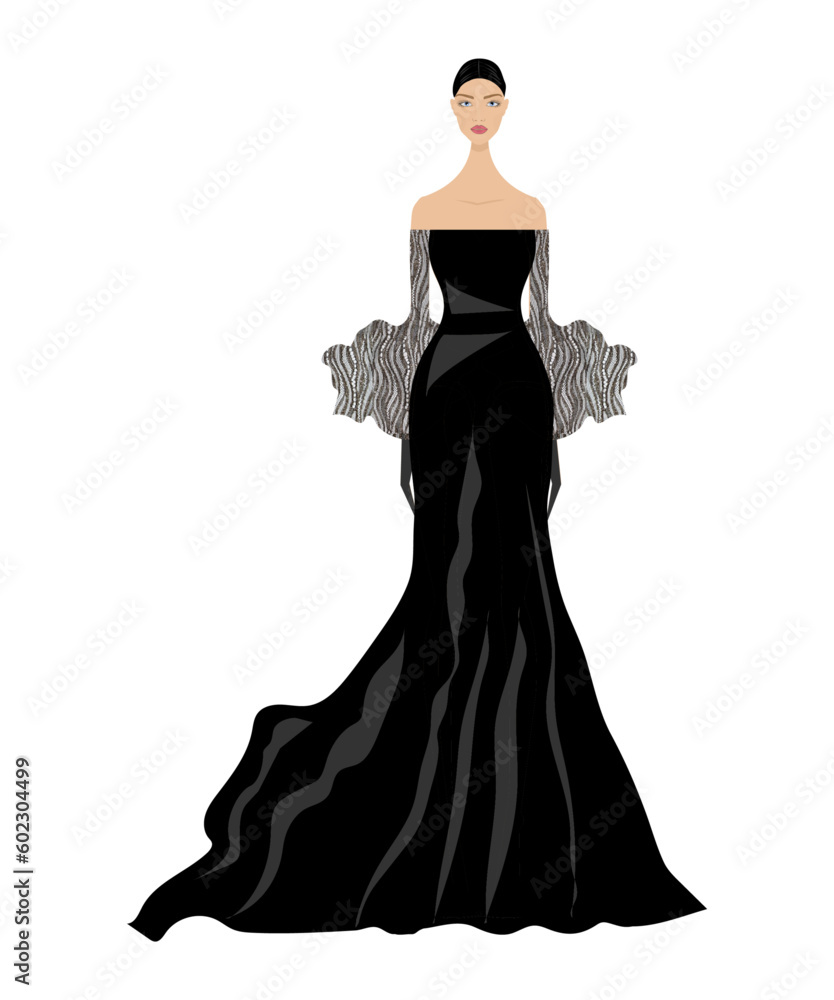 Female Fashion Sketch black long gown