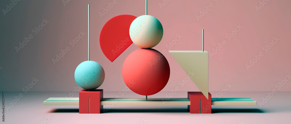 Naklejka premium Color forms and balance composition of geometric shapes, generative AI abstract design 