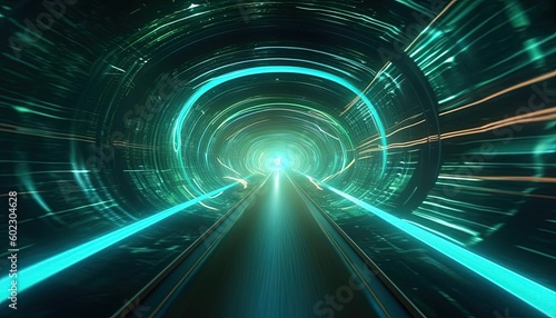 neon light trails in a tunnel for animation, generative ai