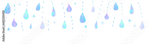 Beautiful gradation drops and raindrops background, simple and cute hand-painted watercolor illustration / きれいなグラデーションの雫と雨粒の背景、シンプルでかわいい手描きの水彩イラスト
