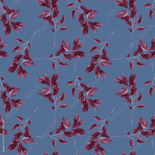 Hand painted watercolor seamless pattern with purple basil