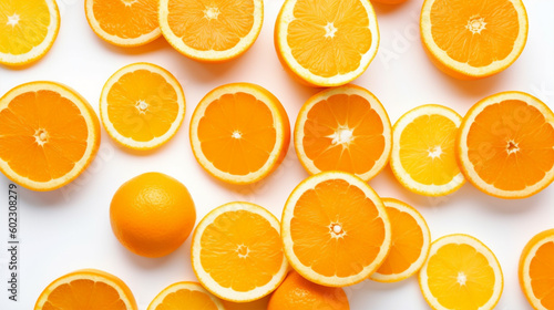 Leckere Orangen vor weissem Hintergrund, generative KI