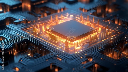 Microchip or microprocessor, hardware engineering. Futuristic microchip processor. Generative AI