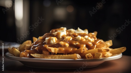 plate of poutine, a traditional Canadian dish, served at a Canada Day celebration photo
