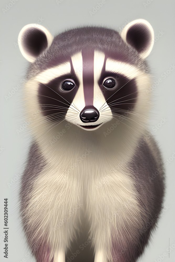 A close up picture of a small white and gray raccoon on a white background, generative ai A close up picture of a small white and gray raccoon on a white background, generative ai