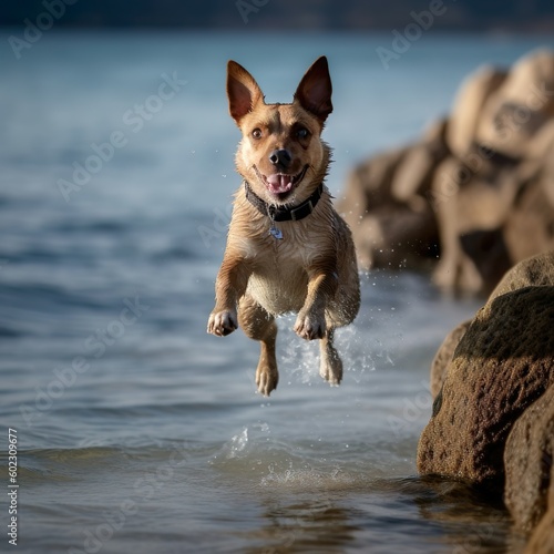 Running Happy dog , glücklicher rennender Familien Hund