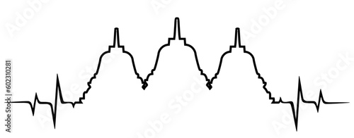 silhouette of a tample buddha line art vector, vesak