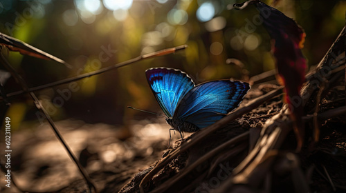 Ulysse butterfly in nature, morning light