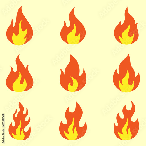Fire flame icons set isolated on white background.