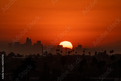 9/7/2022: A hot summer sun rises over Los Angeles during the end of summer heatwave that caused power disruptions and rolling blackouts