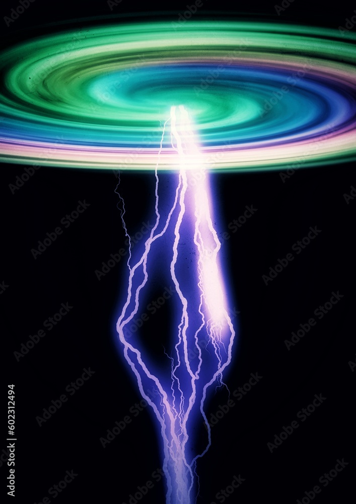 3d illustration of plasma rays generated from cloud vortex in science and technology concept