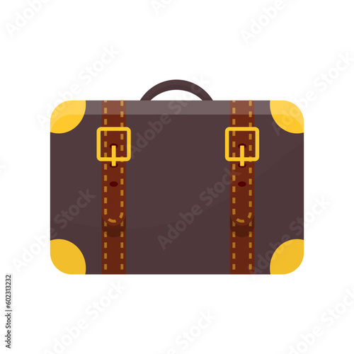 Leather brown briefcase with buckle, straps and handle vector illustration. Cartoon isolated retro model of bag for businessman, vintage handbag satchel and classic baggage folder of office worker