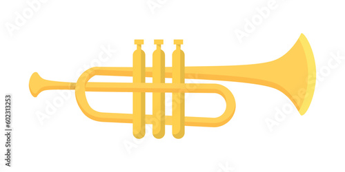 Trumpet, brass musical instrument of jazz band musician, golden vintage pipe bugle photo