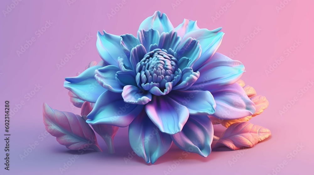 Flower with thin petals on a neon background. Abstract floral composition. Generative AI
