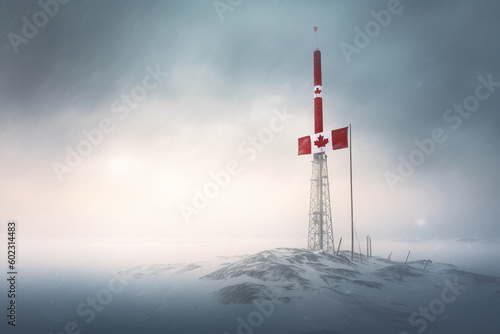 Illustration of the Canadian flag at the north pole. Generative AI. 