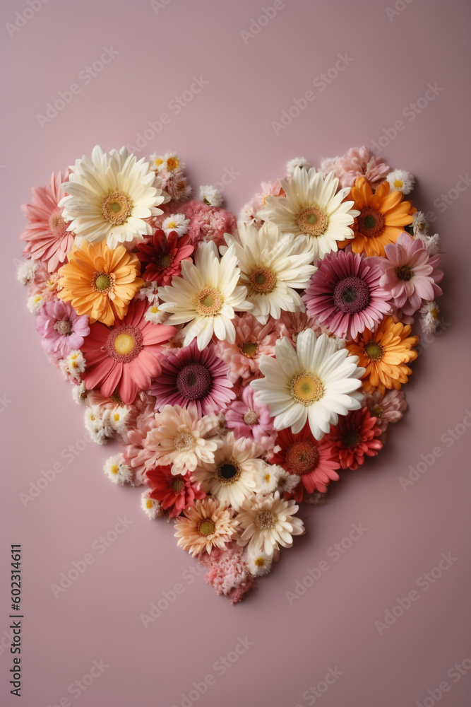 a heart shape made of Daisy flowers, The language of flowers: Eternal love, purity, a new beginning a heart shape made of Daisy flowers, The language of flowers: Eternal love, purity, a new beginning