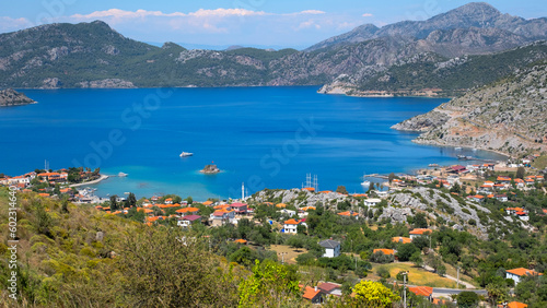 Fototapeta Naklejka Na Ścianę i Meble -  Amazing scape from Selimiye Village in Marmaris, Turkey. Marmaris is near the Mediterranean Sea. Beautiful destination for vacation with Cruise.