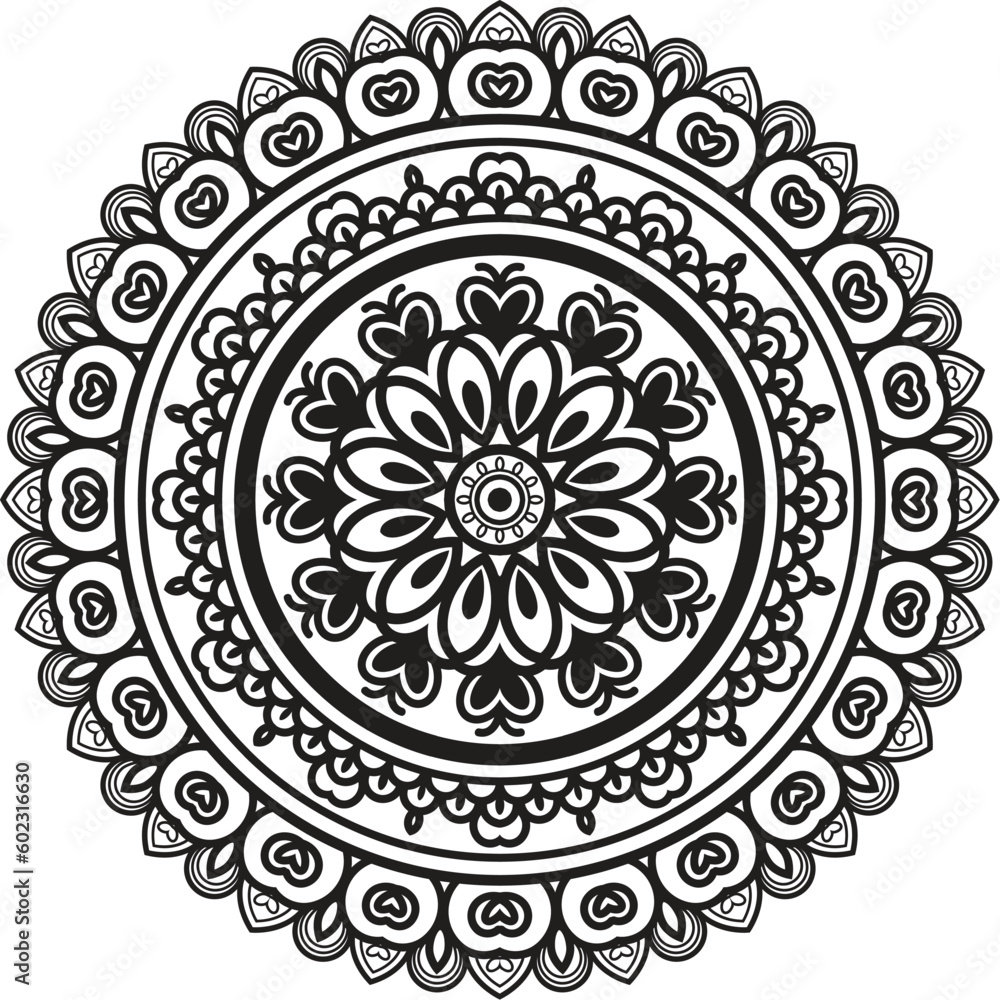 vector mandala decorative and ornamental design for coloring page, greeting card