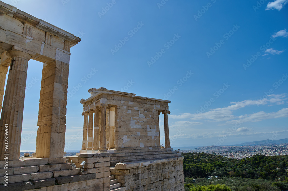 Parthenon temple. View from the ruins of the city of Athens. Greece. 