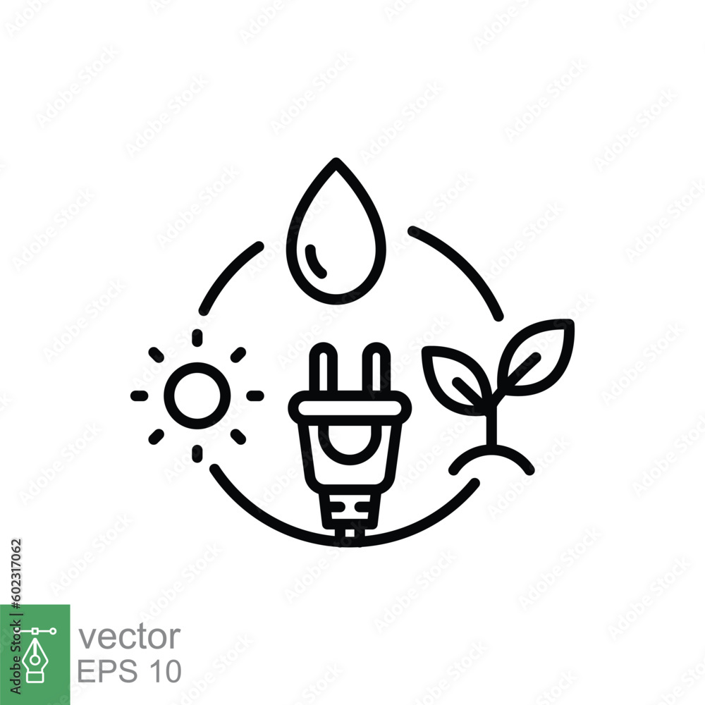Renewable energy icon. Simple outline style. Zero emission, sustainability, green energy, eco concept. Thin line symbol. Vector symbol illustration isolated on white background. EPS 10. Renewable energy icon. Simple outline style. Zero emission, sustainability, green energy, eco concept. Thin line symbol. Vector symbol illustration isolated on white background. EPS 10.