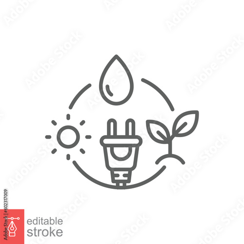 Renewable energy icon. Simple outline style. Zero emission, sustainability, green, eco concept. Thin line symbol. Vector symbol illustration isolated on white background. Editable stroke EPS 10.