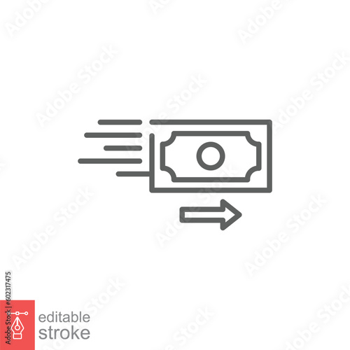 Money transfer icon. Simple outline style. Deposit, cash, fast payment, pound, atm, business concept. Thin line symbol. Vector symbol illustration isolated on white background. Editable stroke EPS 10.