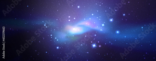 Vector space galaxy realistic illustration. Colorful nebula background