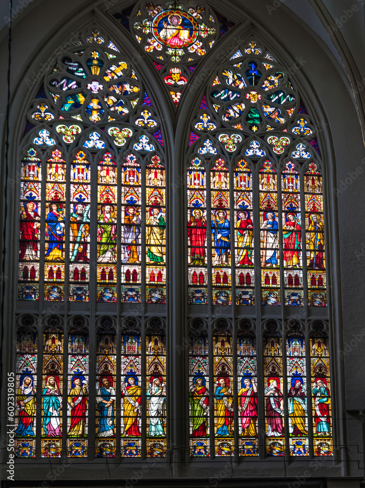 Stained  Glass windows of St. Saviour's Cathedral, Bruge, Belgium.
